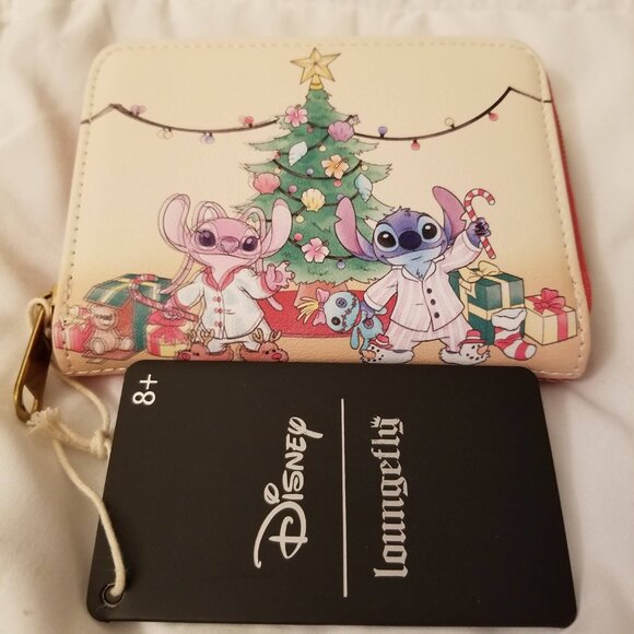 Loungefly Disney Wallet Stitch & Angel Holiday Tree Mini Zipper Scrump Christmas - Picture 8 of 8